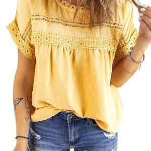 Swiss Dot Eyelet Embroidery shirt Women's Clothing 2XL